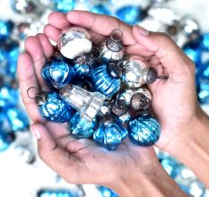 25 Pieces Turquoise and Silver Tiny Christmas Ornaments